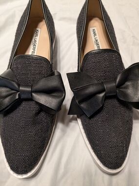 Karl Lagerfeld Women's Black Bow Knit Loafers 8.5